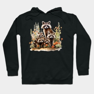 Raccoon Familly In Flowers Hoodie